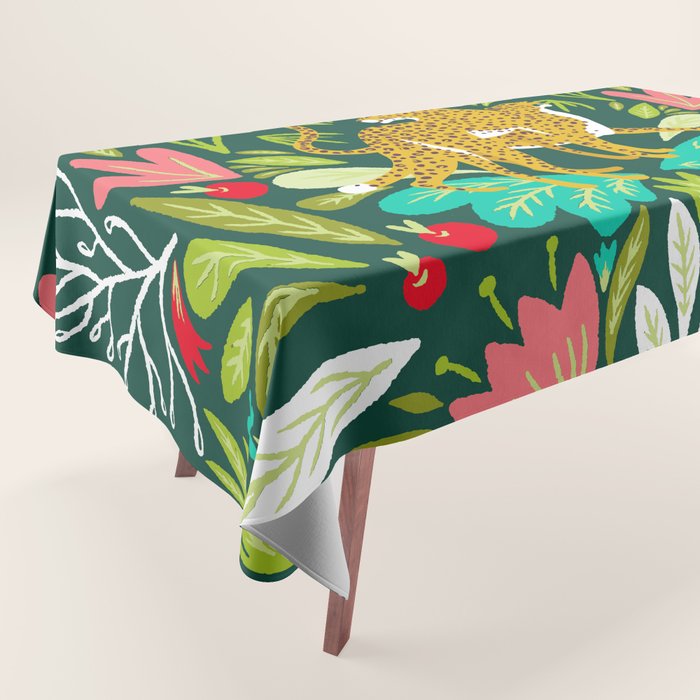 Cheetah Couple Illustration, Wild Cat Jungle Nature, Mandala Painting, Wildlife Tropical Tiger Tablecloth Gallery Image 1