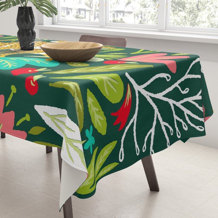 Cheetah Couple Illustration, Wild Cat Jungle Nature, Mandala Painting, Wildlife Tropical Tiger Tablecloth Gallery Image 3
