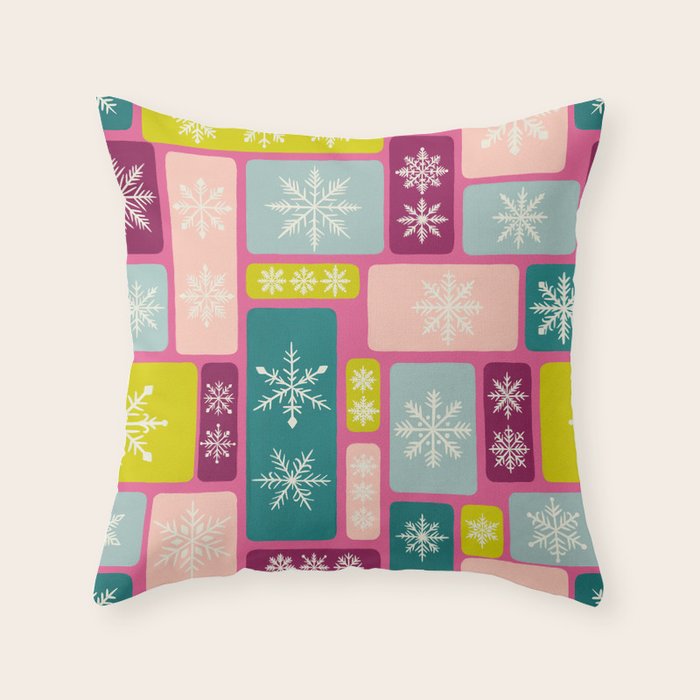 Colorful Geometric Snowflake Tiles Throw Pillow Gallery Image 6