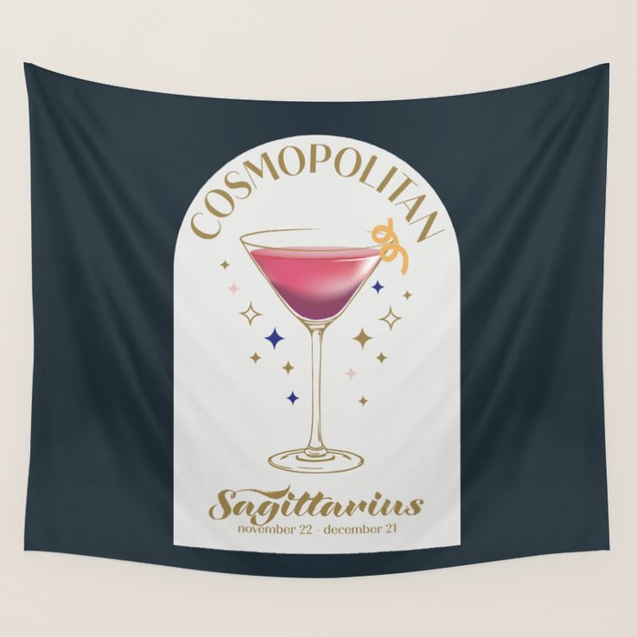 Cosmopolitan Cocktail Zodiac Sign Wall Tapestry Gallery Image 4
