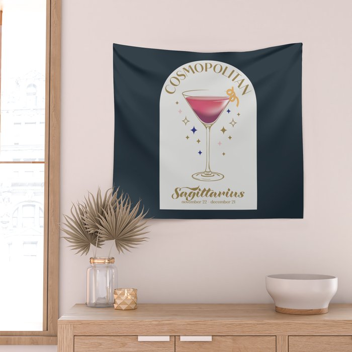 Cosmopolitan Cocktail Zodiac Sign Wall Tapestry Gallery Image 2