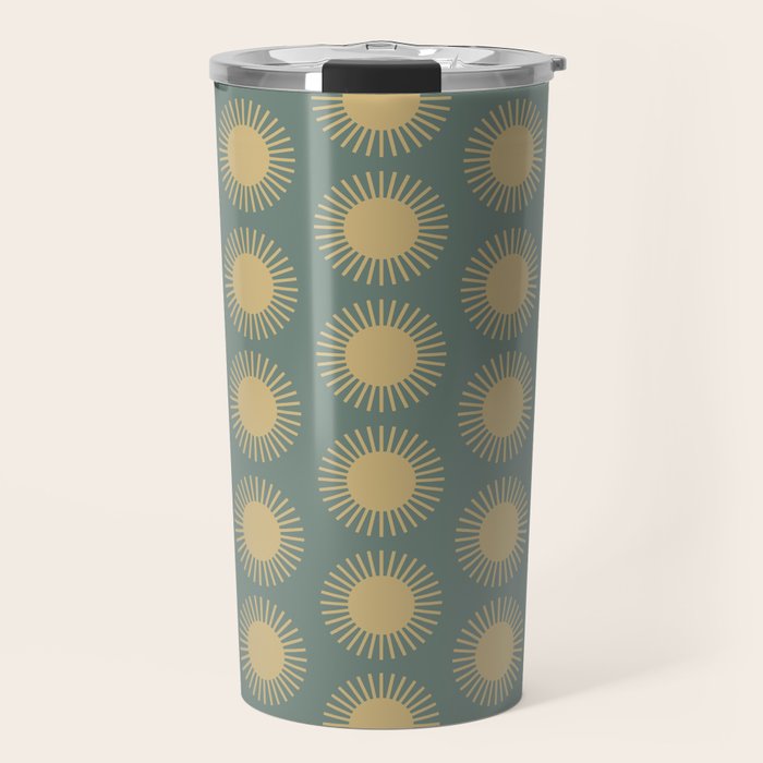Boho Summer Sun Pattern XVI Neutral Earthy Sage Yellow Travel Mug Gallery Image 1