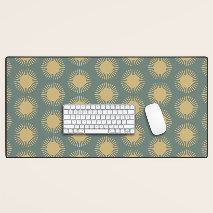Boho Summer Sun Pattern XVI Neutral Earthy Sage Yellow Desk Mat Gallery Image 1