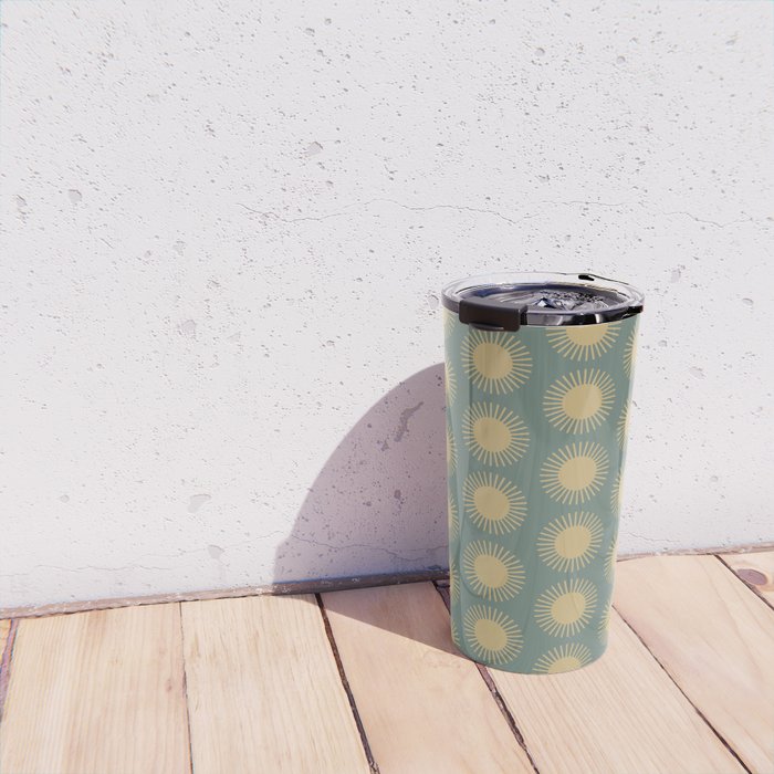 Boho Summer Sun Pattern XVI Neutral Earthy Sage Yellow Travel Mug Gallery Image 4