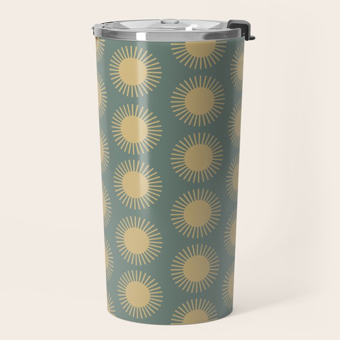 Boho Summer Sun Pattern XVI Neutral Earthy Sage Yellow Travel Mug Gallery Image 2
