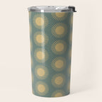 Boho Summer Sun Pattern XVI Neutral Earthy Sage Yellow Travel Mug Gallery Image 2