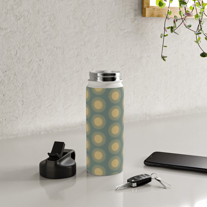 Boho Summer Sun Pattern XVI Neutral Earthy Sage Yellow Water Bottle Gallery Image 4