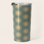 Boho Summer Sun Pattern XVI Neutral Earthy Sage Yellow Travel Mug Gallery Image 3