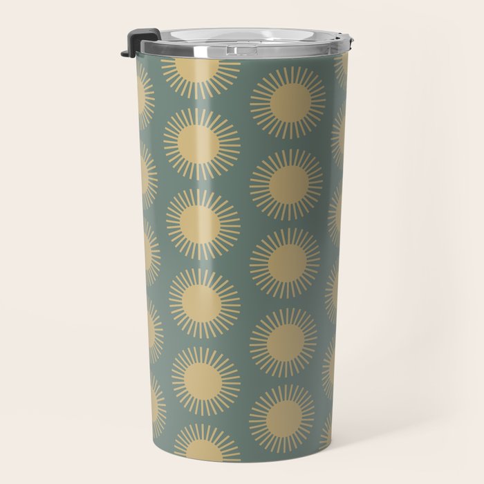 Boho Summer Sun Pattern XVI Neutral Earthy Sage Yellow Travel Mug Gallery Image 3