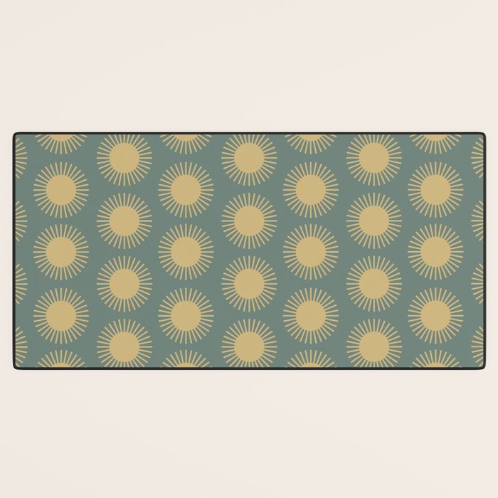 Boho Summer Sun Pattern XVI Neutral Earthy Sage Yellow Desk Mat Gallery Image 3