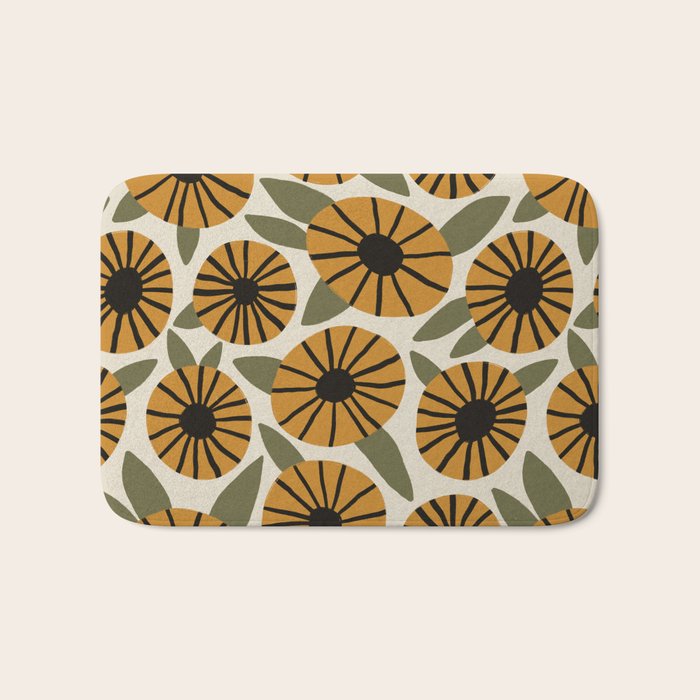 Floral Pattern / Turmeric Yellow & Green Bath Mat Gallery Image 1