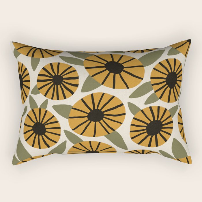 Floral Pattern / Turmeric Yellow & Green Rectangular Pillow Gallery Image 2