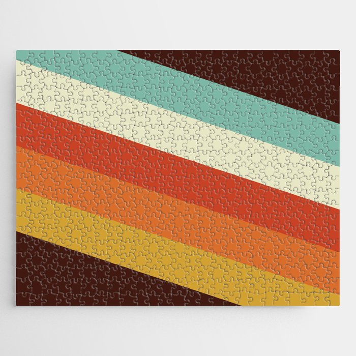Renpet - Colorful Classic Abstract Minimal Retro 70s Style Stripes Design Jigsaw Puzzle Gallery Image 1