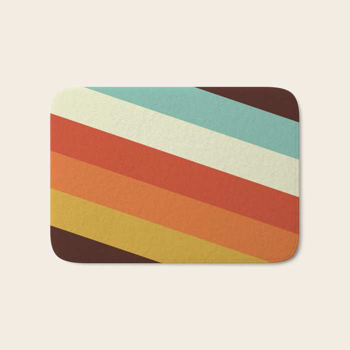 Renpet - Colorful Classic Abstract Minimal Retro 70s Style Stripes Design Bath Mat Gallery Image 1