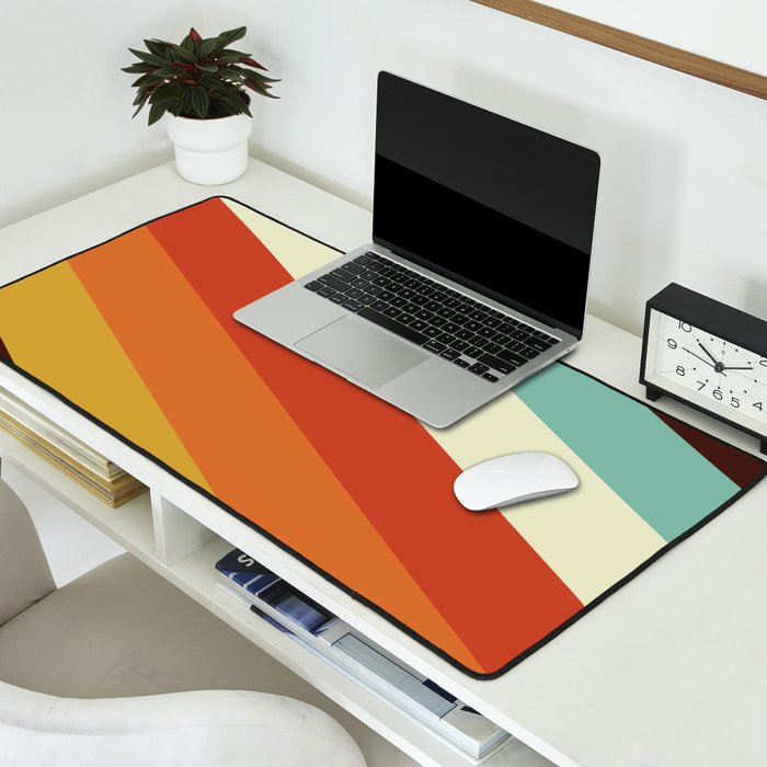 Renpet - Colorful Classic Abstract Minimal Retro 70s Style Stripes Design Desk Mat Gallery Image 2
