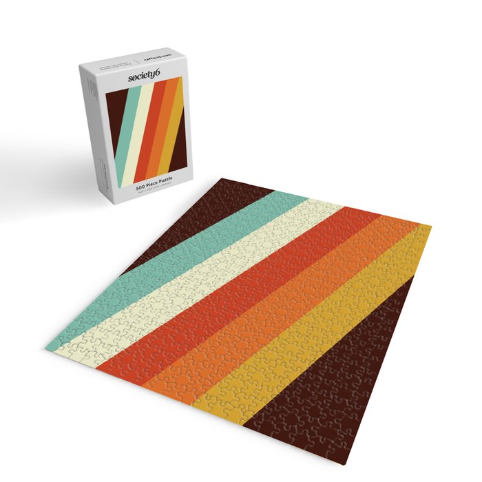 Renpet - Colorful Classic Abstract Minimal Retro 70s Style Stripes Design Jigsaw Puzzle Gallery Image 2