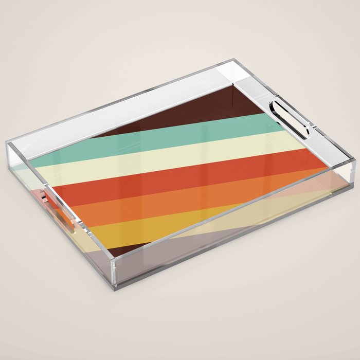 Renpet - Colorful Classic Abstract Minimal Retro 70s Style Stripes Design Acrylic Tray Gallery Image 1