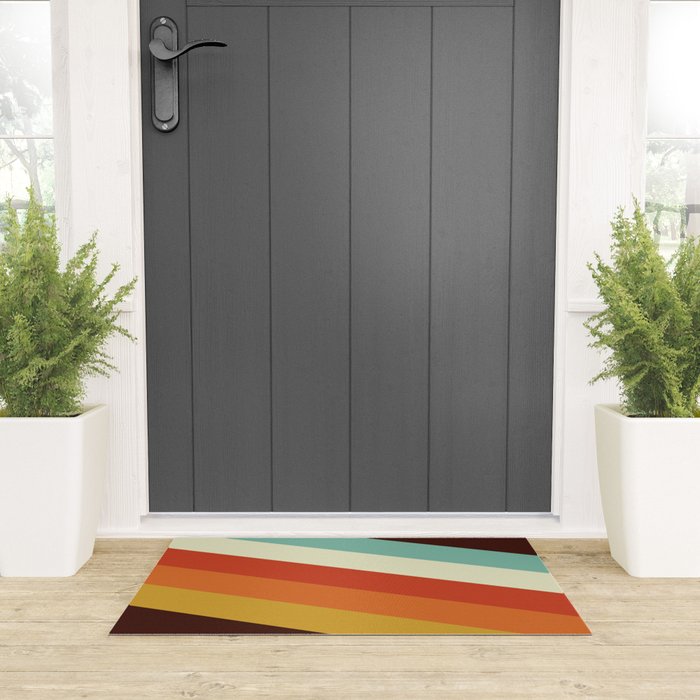 Renpet - Colorful Classic Abstract Minimal Retro 70s Style Stripes Design Welcome Mat Gallery Image 3