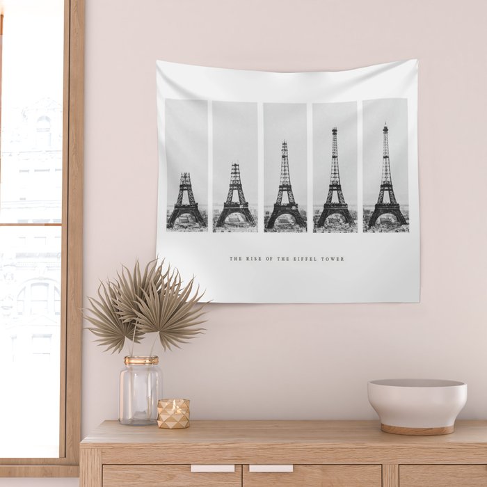 1888-1889 The Rise of the Eiffel Tower Construction Sequence black and white photography Wall Tapestry Gallery Image 2