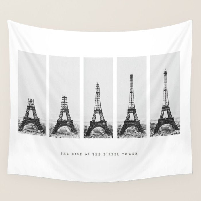 1888-1889 The Rise of the Eiffel Tower Construction Sequence black and white photography Wall Tapestry Gallery Image 4