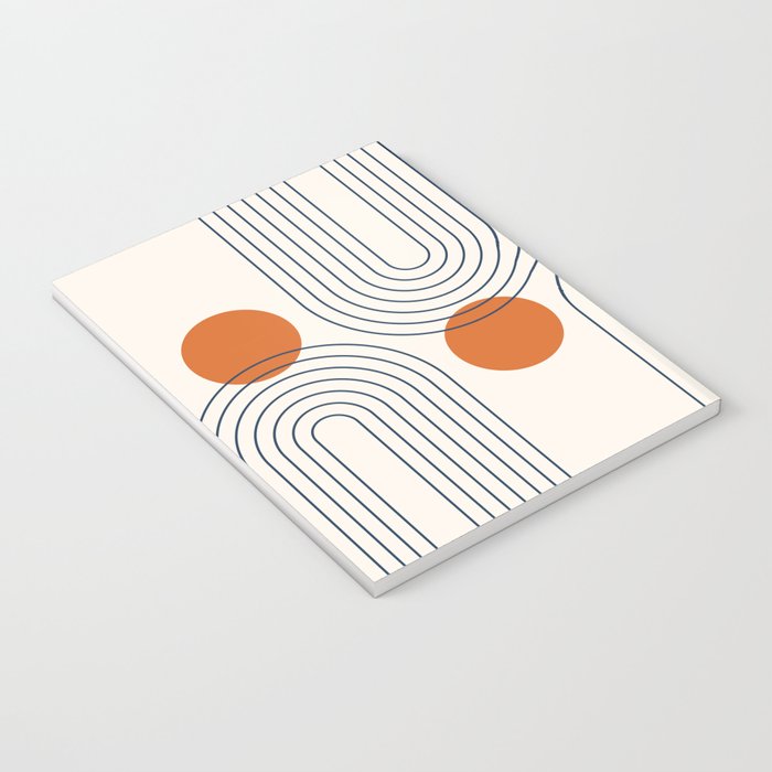 Mid Century Modern Geometric 88 in Navy Blue and Orange (Rainbow and Sun Abstraction) Notebook Gallery Image 3