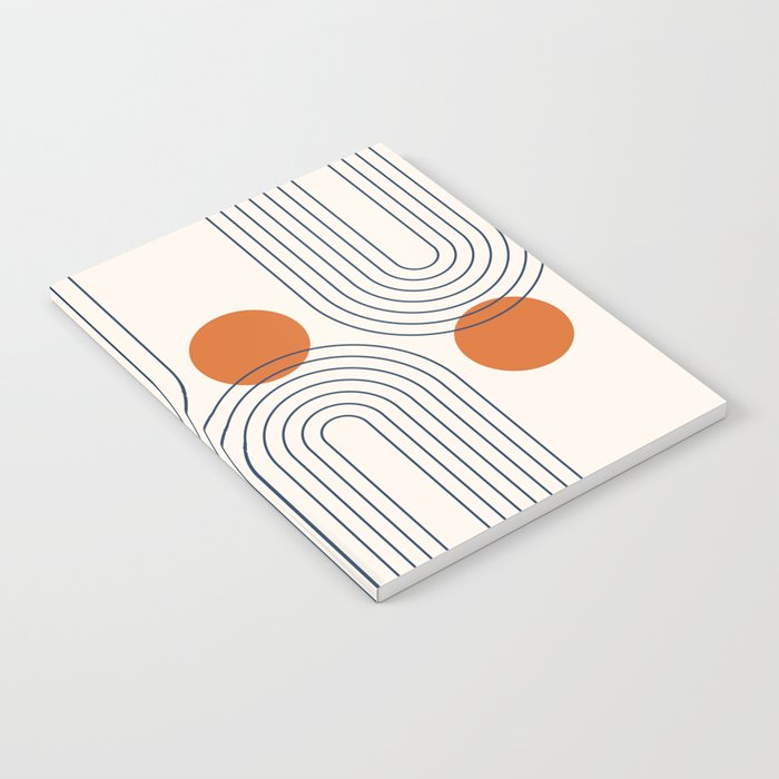 Mid Century Modern Geometric 88 in Navy Blue and Orange (Rainbow and Sun Abstraction) Notebook Gallery Image 1