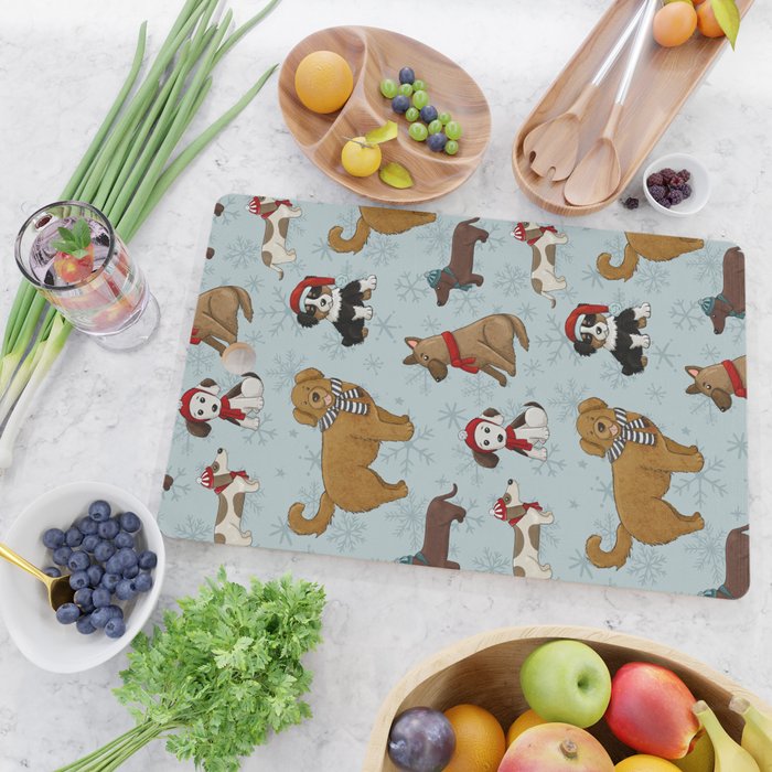 Christmas Puppies, Holiday Dog Print, Cute Puppy Pattern, Winter Pups Cutting Board Gallery Image 2