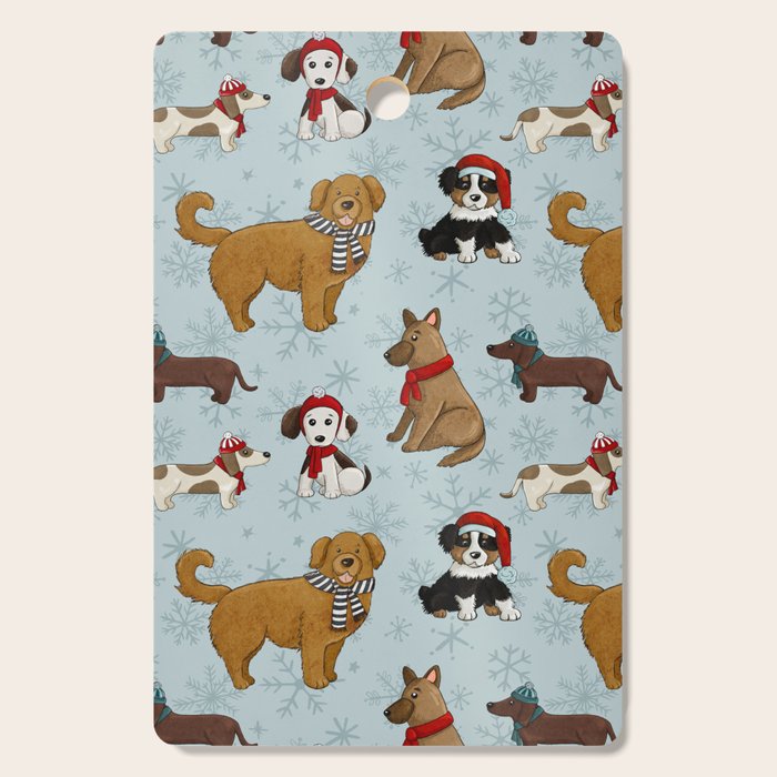 Christmas Puppies, Holiday Dog Print, Cute Puppy Pattern, Winter Pups Cutting Board Gallery Image 1
