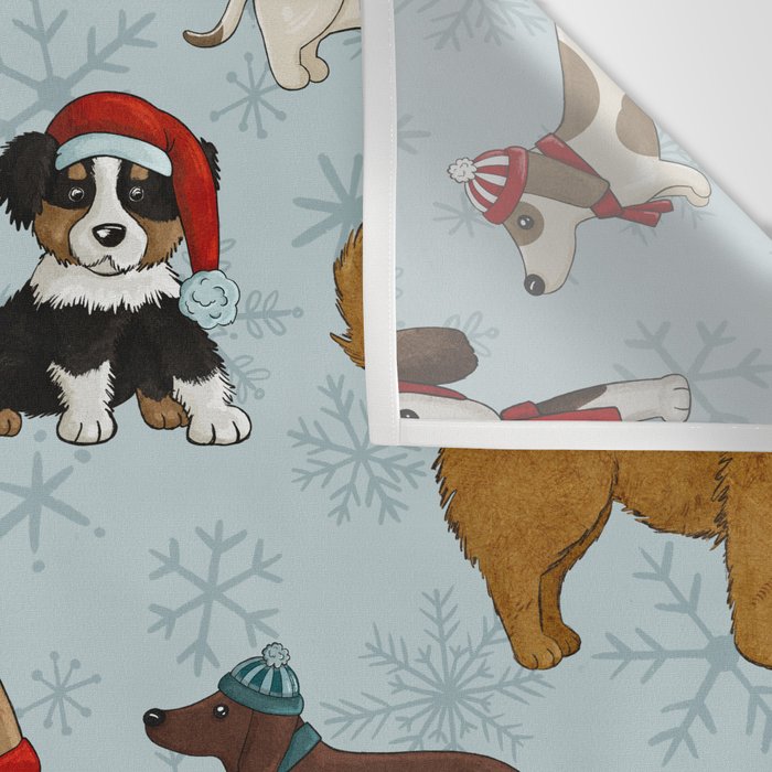 Christmas Puppies, Holiday Dog Print, Cute Puppy Pattern, Winter Pups Wall Tapestry Gallery Image 3