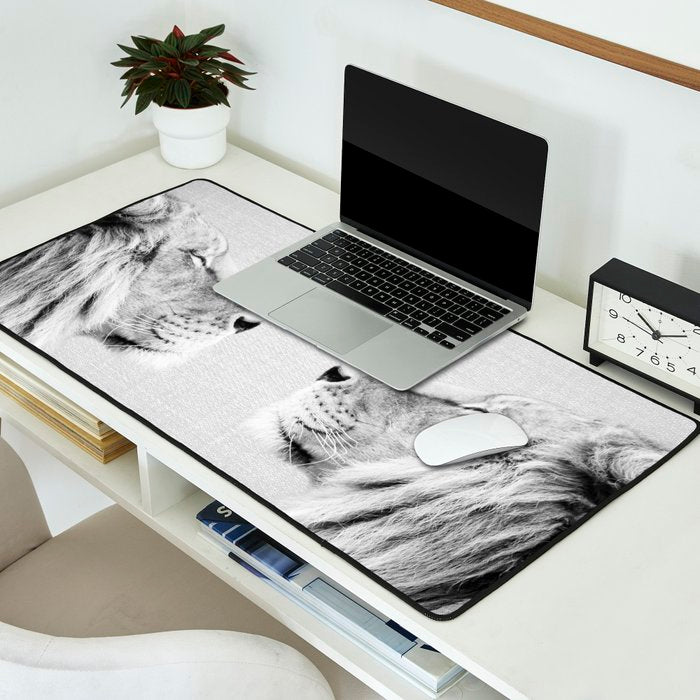 Lion Portrait - Black & White Desk Mat Gallery Image 2