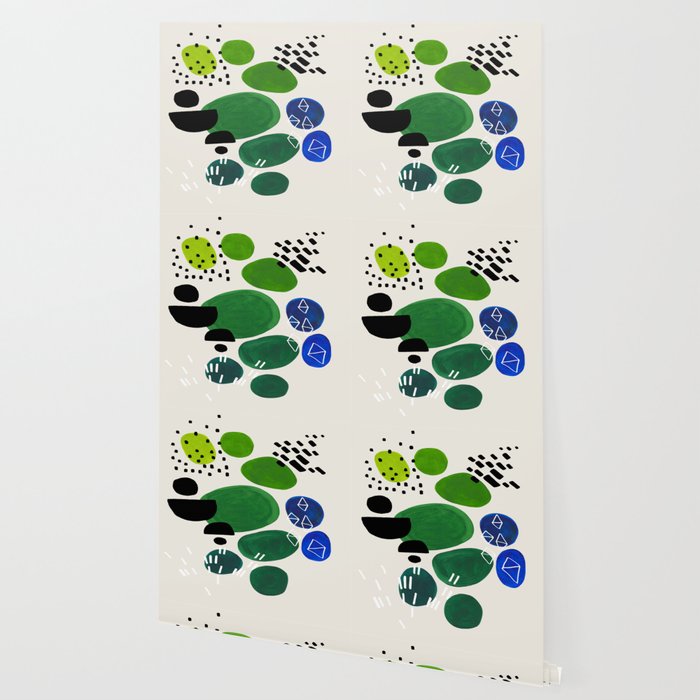 Fun Abstract Minimalist Mid Century Modern Colorful Shapes Lime Green Blue Watercolor Bubbles Wallpaper Gallery Image 2