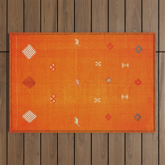 Boho Oriental Orange Traditional Desert Moroccan Style  Outdoor Rug Gallery Image 1