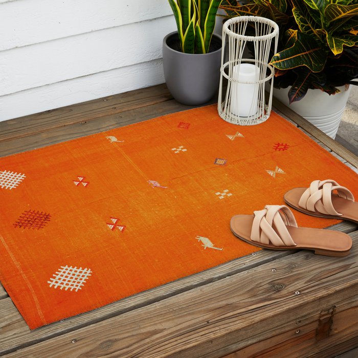 Boho Oriental Orange Traditional Desert Moroccan Style  Outdoor Rug Gallery Image 2
