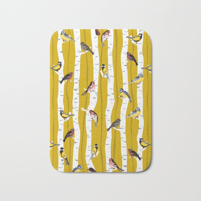 Songbirds sitting in the birchwood Bath Mat Gallery Image 1