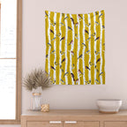 Songbirds sitting in the birchwood Wall Tapestry Gallery Image 2