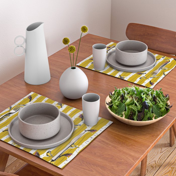 Songbirds sitting in the birchwood Placemat Gallery Image 2