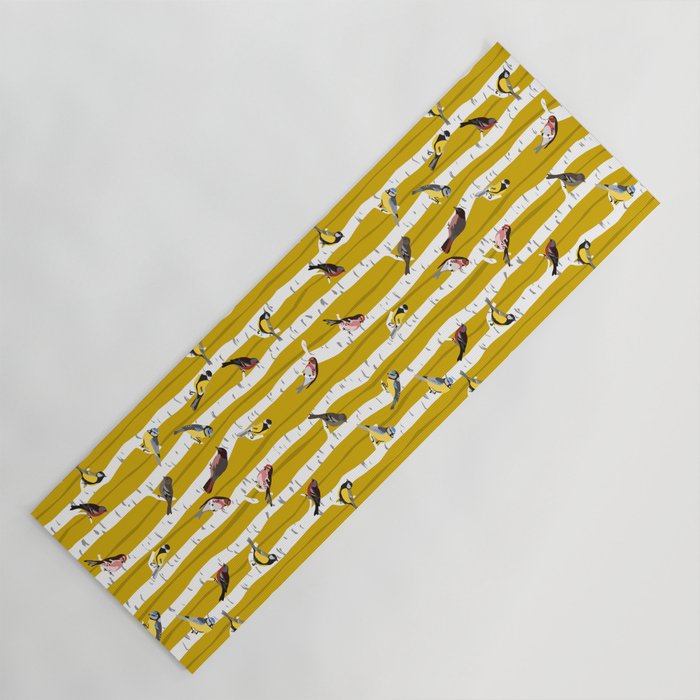 Songbirds sitting in the birchwood Yoga Mat Gallery Image 1