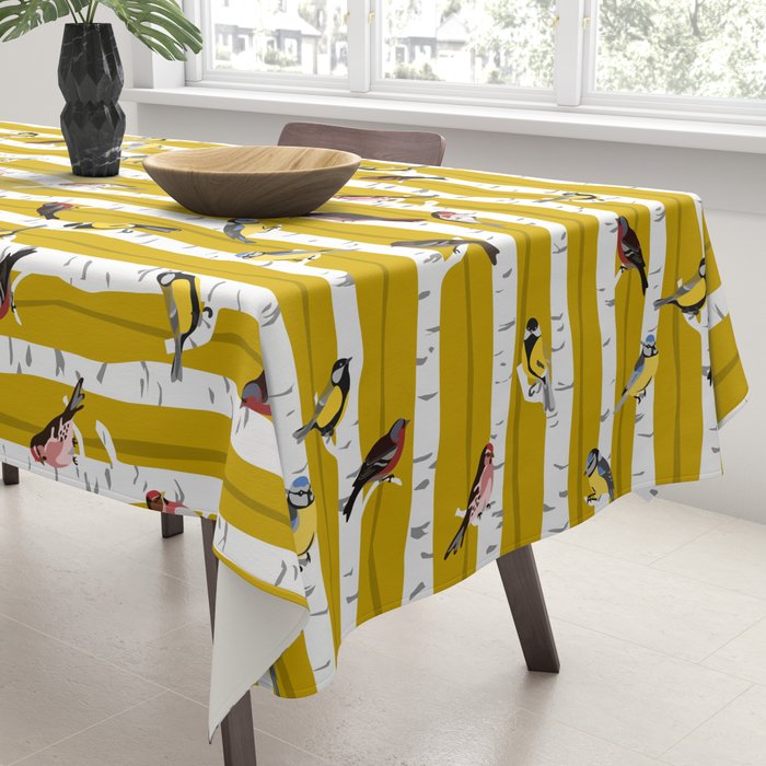 Songbirds sitting in the birchwood Tablecloth Gallery Image 3