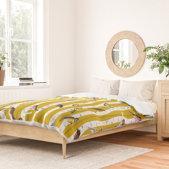 Songbirds sitting in the birchwood Duvet Cover Gallery Image 2