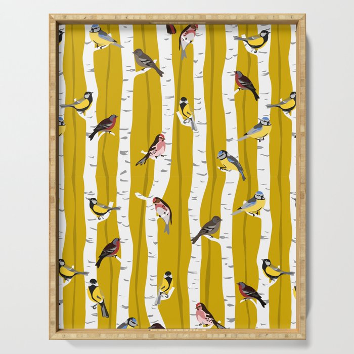 Songbirds sitting in the birchwood Serving Tray Gallery Image 1