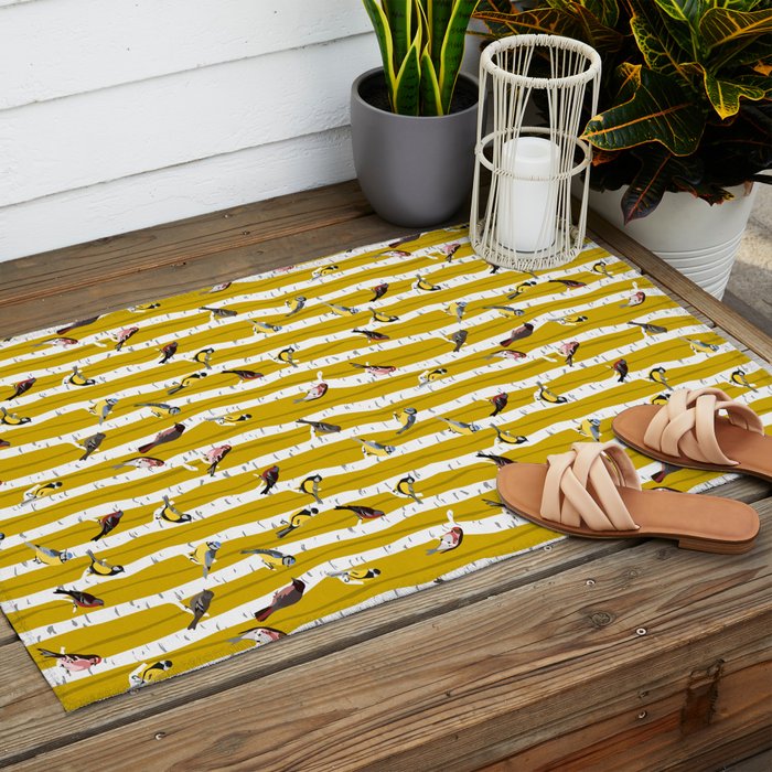 Songbirds sitting in the birchwood Outdoor Rug Gallery Image 2