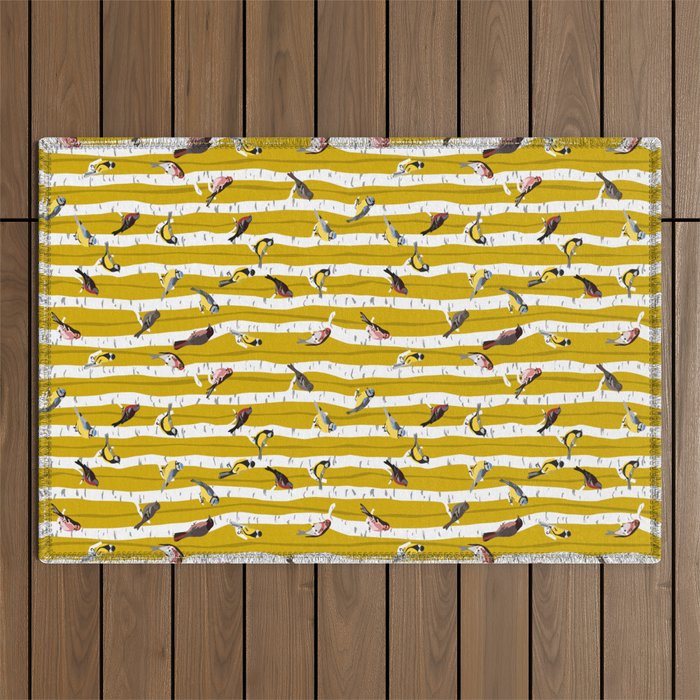 Songbirds sitting in the birchwood Outdoor Rug Gallery Image 1