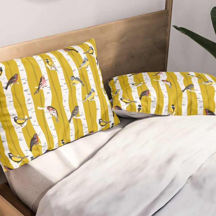 Songbirds sitting in the birchwood Pillow Sham Gallery Image 2