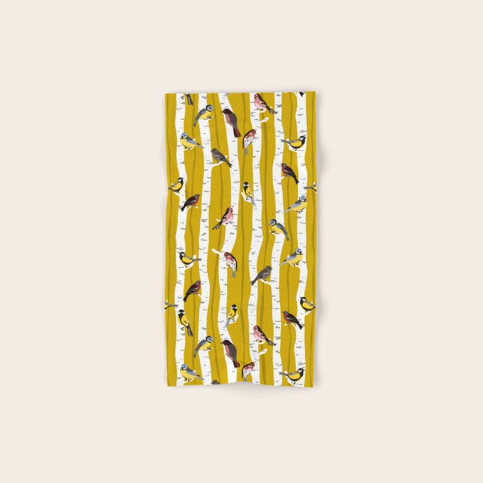 Songbirds sitting in the birchwood Bath Towel Gallery Image 1