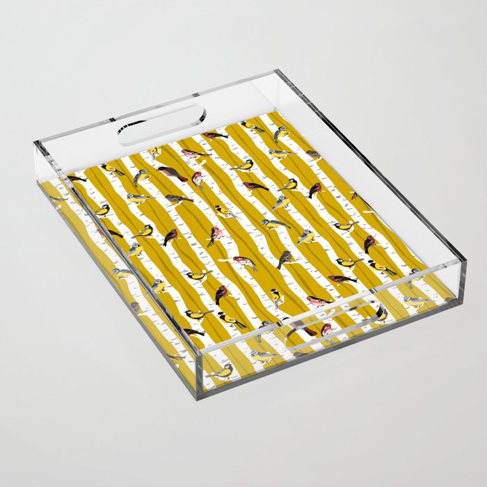 Songbirds sitting in the birchwood Acrylic Tray Gallery Image 1