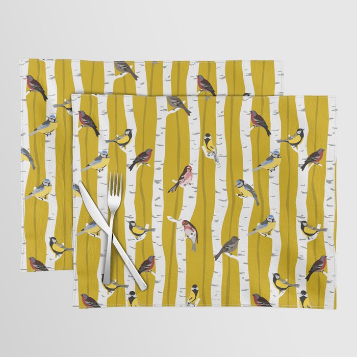 Songbirds sitting in the birchwood Placemat Gallery Image 1