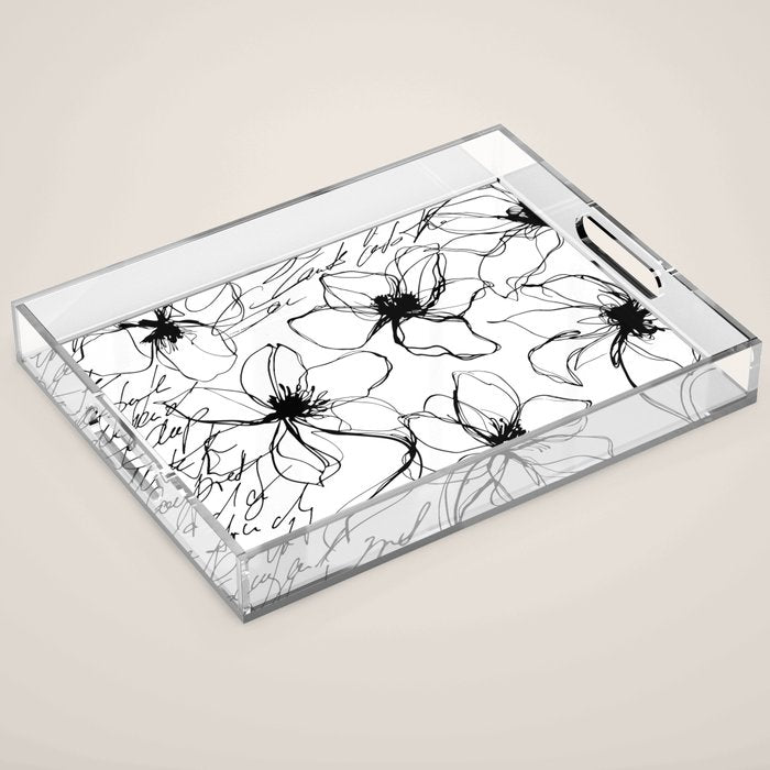Loose Flower Study Black And White Acrylic Tray Gallery Image 1