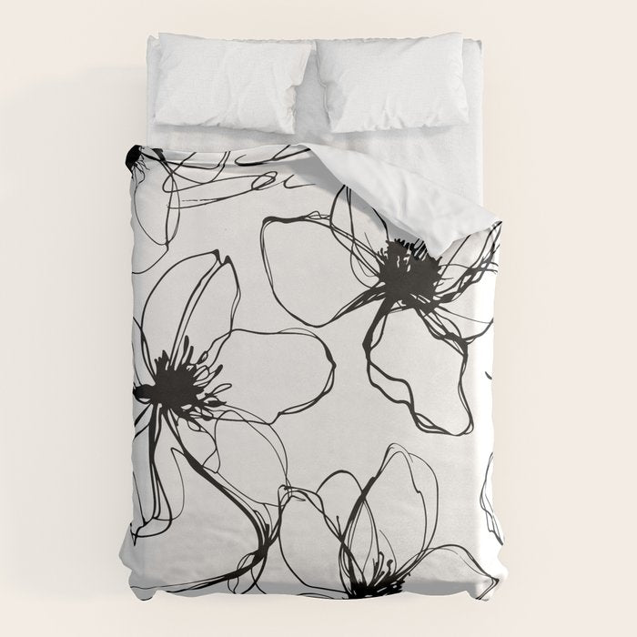 Loose Flower Study Black And White Duvet Cover Gallery Image 6