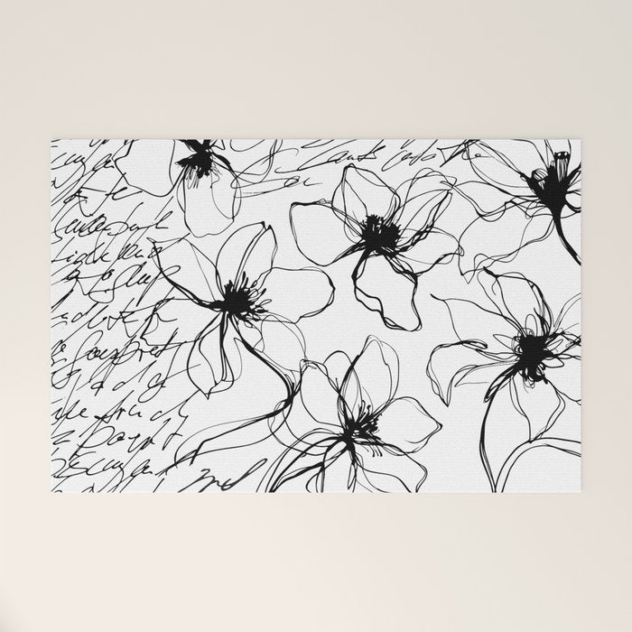 Loose Flower Study Black And White Welcome Mat Gallery Image 1