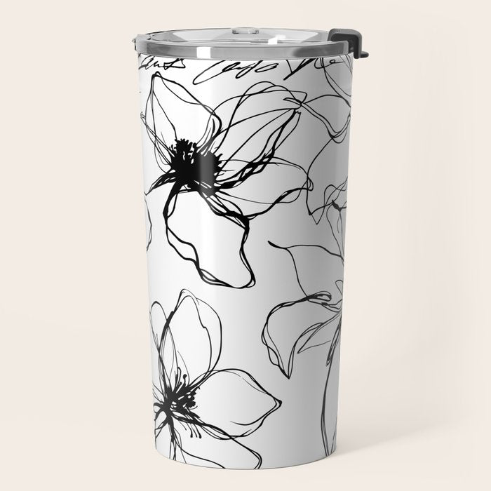 Loose Flower Study Black And White Travel Mug Gallery Image 2